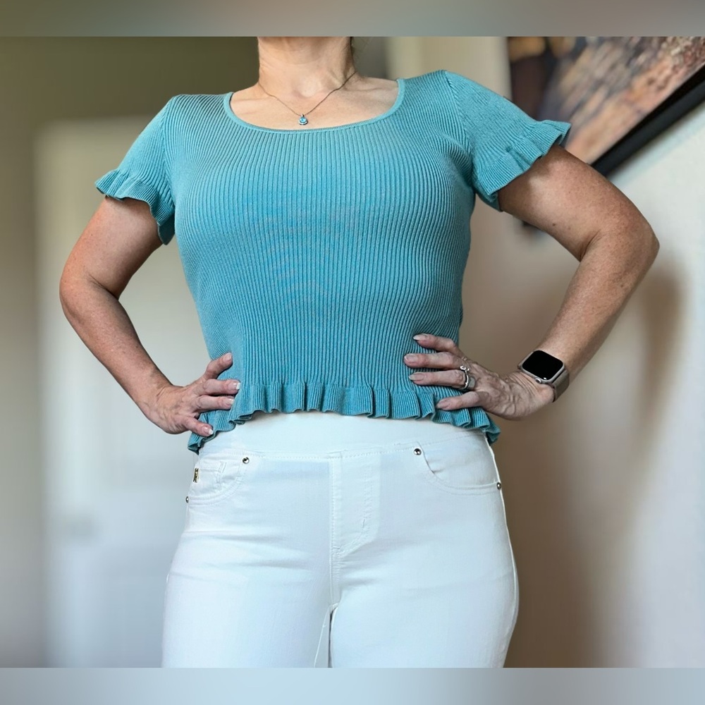 Workshop Republic Clothing Aqua Ruffle Sleeve Top